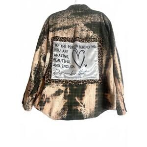 XL St Johns Bay repurpused Bleach-Dyed Buttonup with Motivational Patch